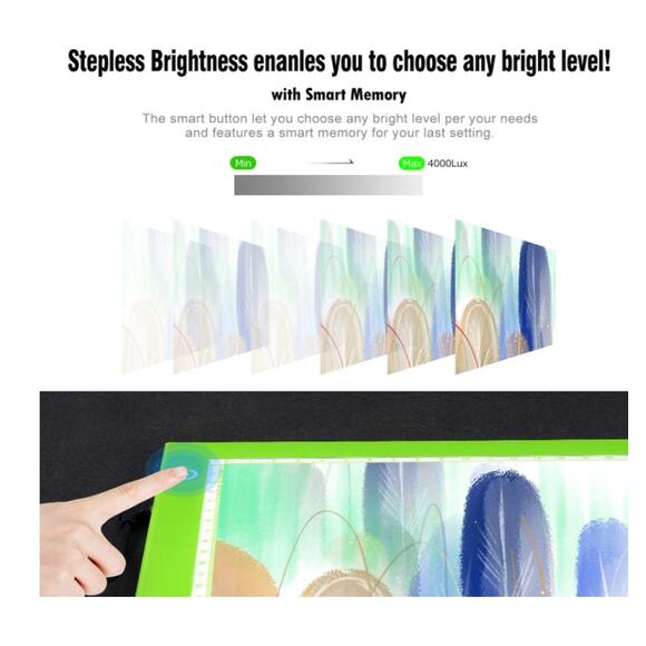 Portable A4 LED Light Tracing Box, Green Adjustable USB 14.2"L x 0.2"W x 10.6"H - Picture 7 of 7